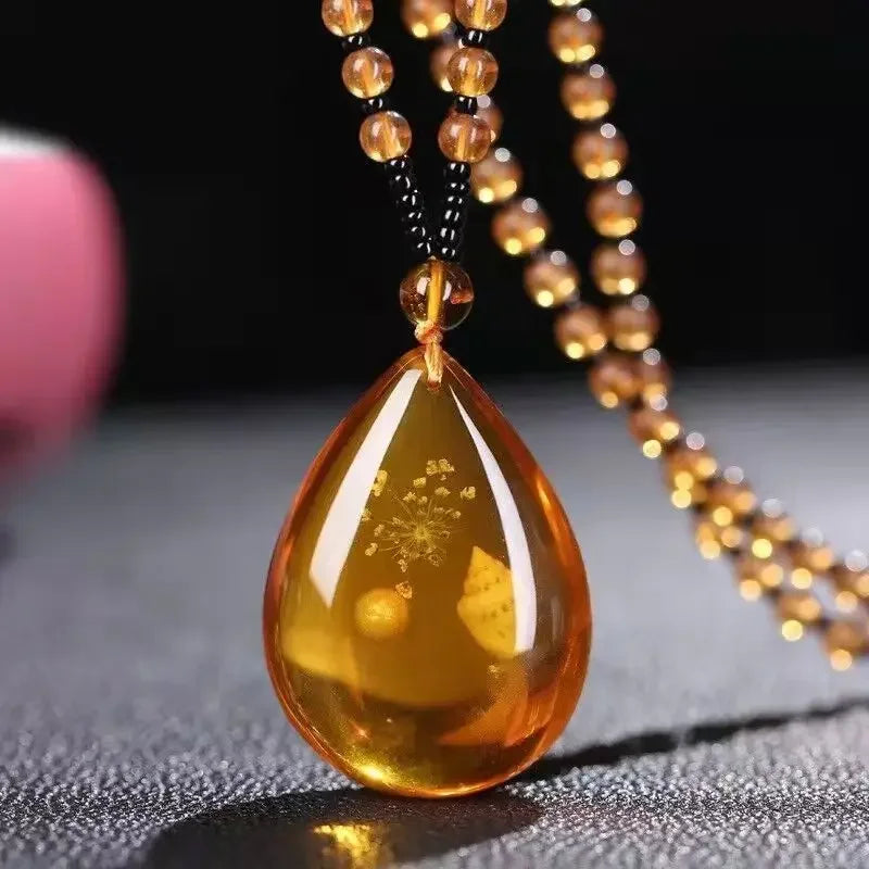 1pcs Imitation Amber Brine Beeswax Beads Necklace Honey Wax Brazilian Amber Necklace Handicraft National Style Pendant Ornaments