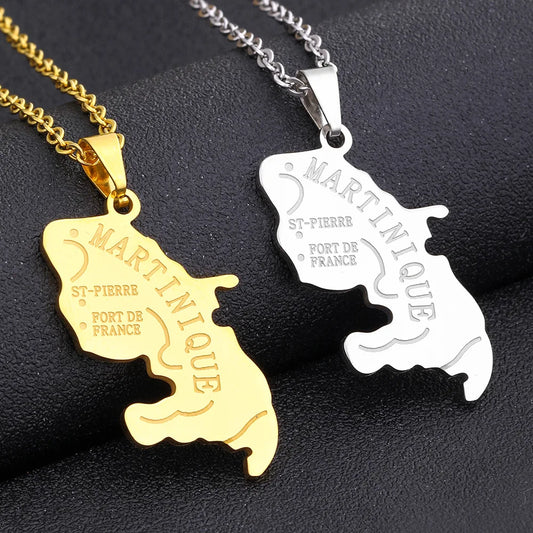 2024 New fashion stainless steel French Martinique map necklace for men and women geometric ethnic style collarbone chain annive