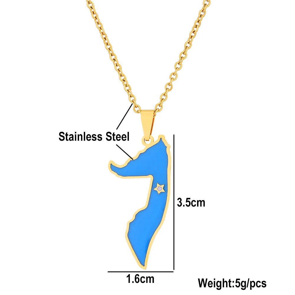 2024 New fashion stainless steel Somali drip oil map necklace for women and men couples ethnic style accessory collarbone chain
