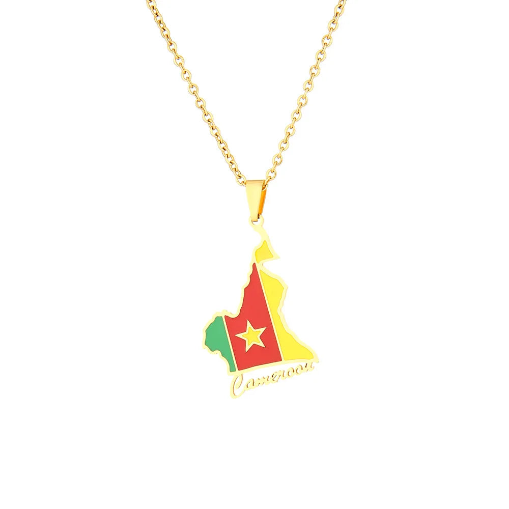 2024 New fashion stainless steel African Cameroon map necklace for men and women geometric ethnic style collarbone chain anniver
