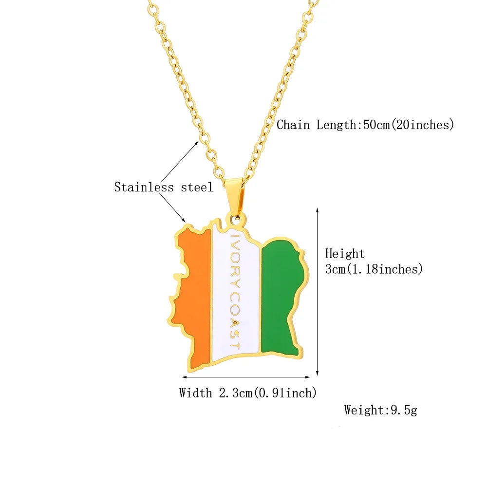 2024 new fashion stainless Cote d 'Ivoire map with flag pendant necklace temperament everything collarbone chain birthday annive
