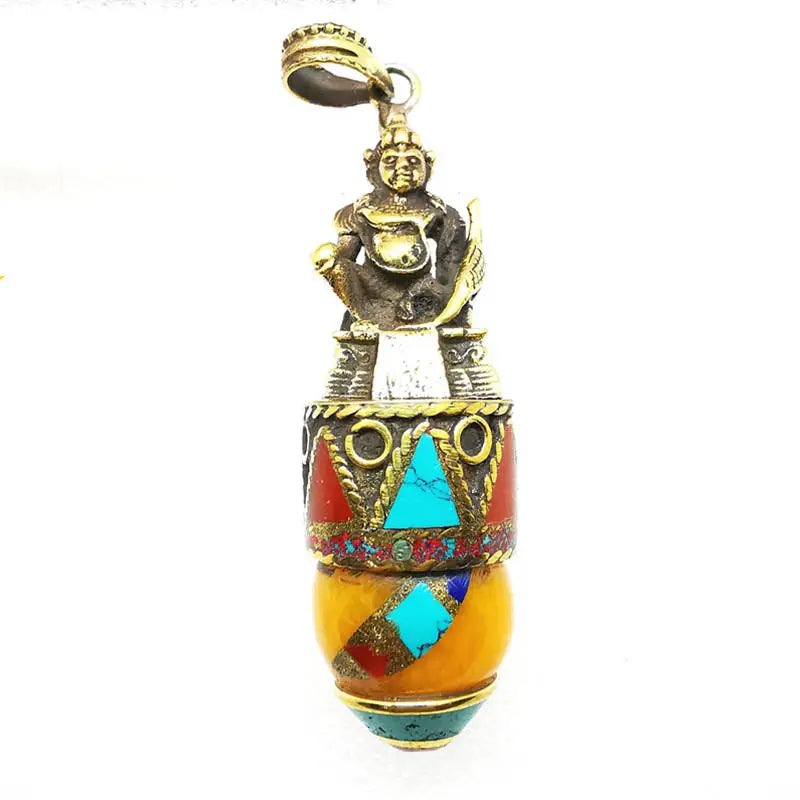Tibet Ethnic Treasure God Buddha Amulet Pendants Brass Handicrafts TBP504