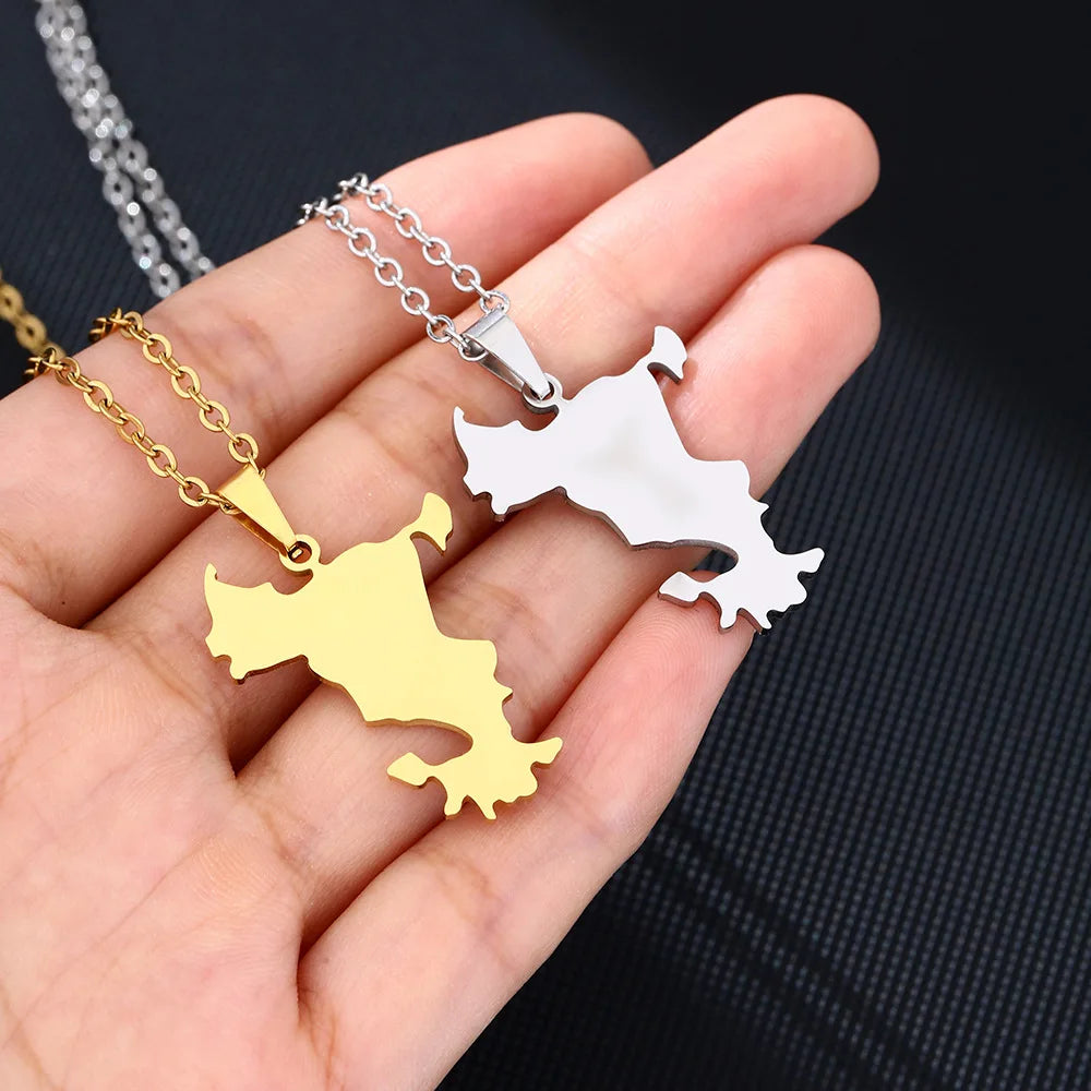 2024 New fashion French Mayotte map necklace for men and women geometric titanium steel pendant national style collarbone chain
