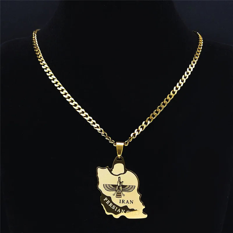 2024 New fashion stainless steel Iran map Ahura necklace Zoroastrian Iran cut Persian Empire collarbone chain accessories access