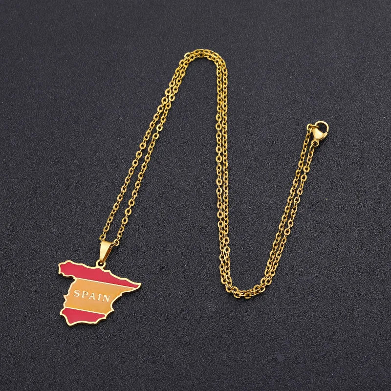 2024 new fashion stainless just Spanish map pendant necklace temperament everything collarbone chain birthday anniversary gift
