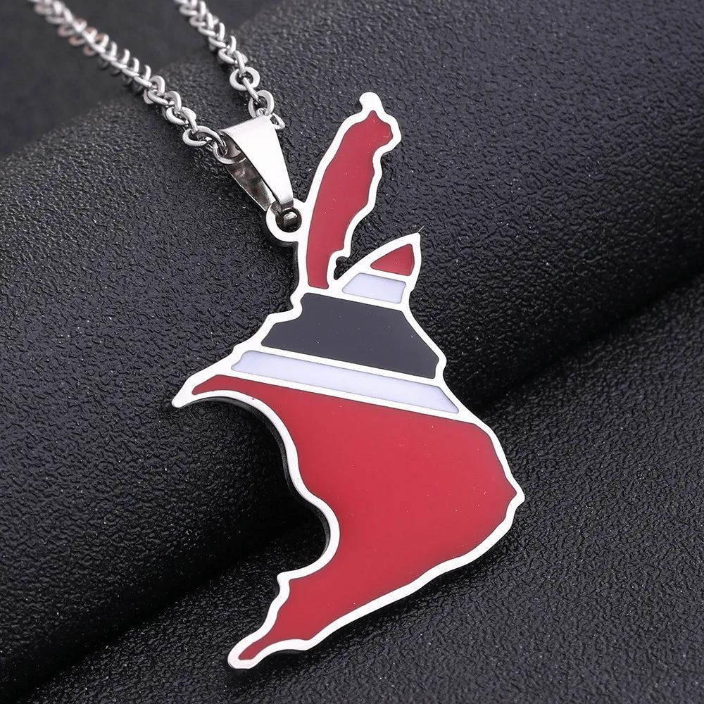 2024 New fashion stainless steel Trinidad and Tobago Map necklace for men and women geometric ethnic style collarbone chain Memo