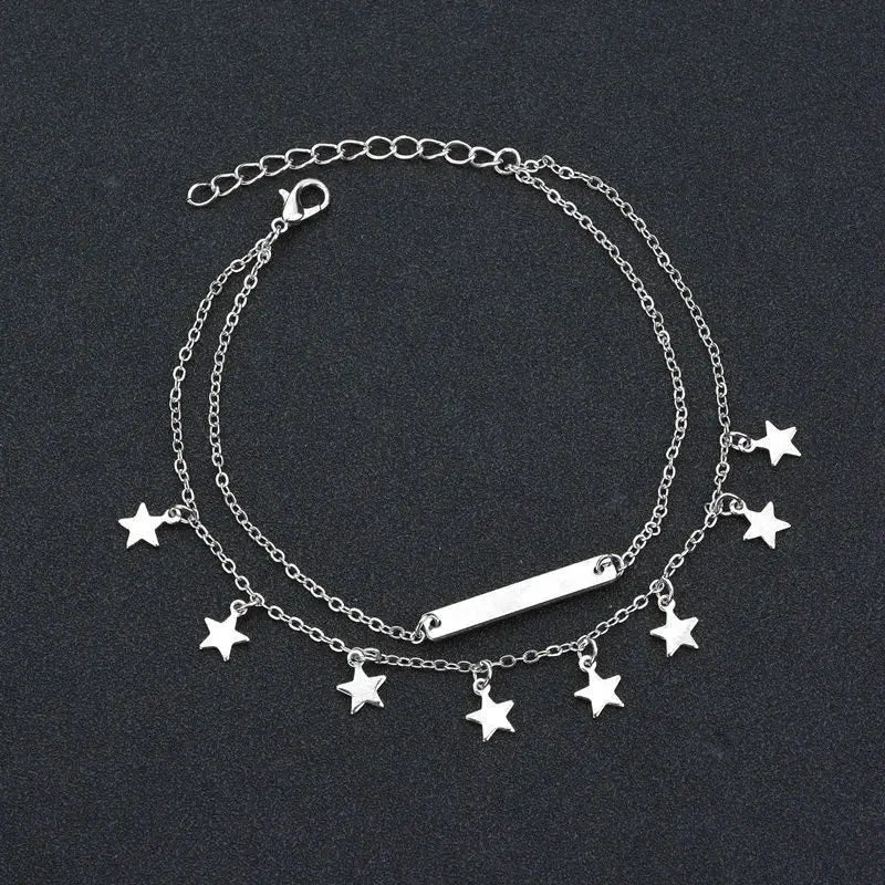 Vintage Boho Multi Layer Beads Anklets For Women Fashion Sun Pendent Anklet Handmade Chain Foot Party Jewelry Leg Bracelet