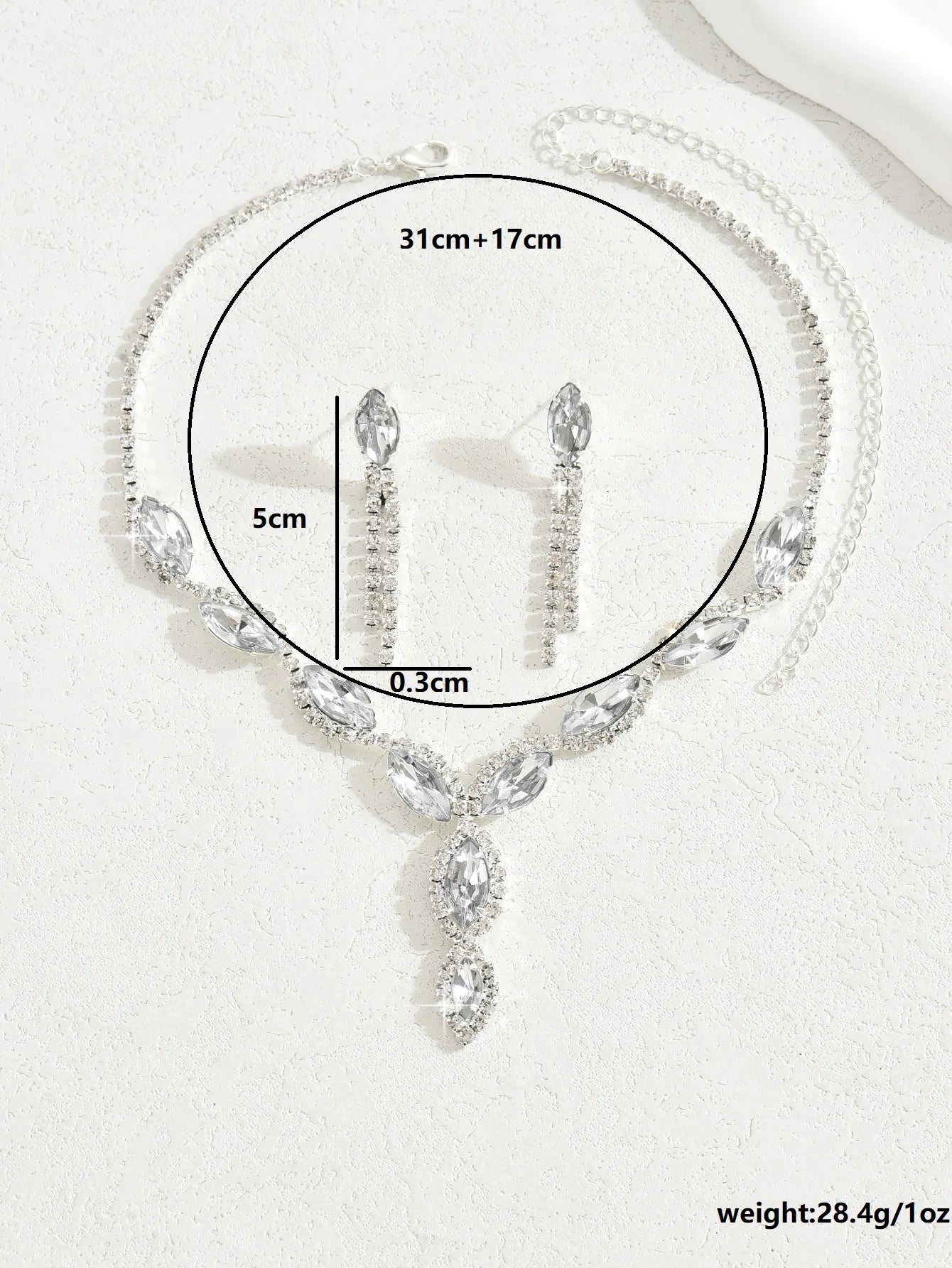 3 Pieces of Wedding Season Women's Claw Chain Series Crystal Earrings Necklace Jewelry Set Banquet Party Holiday Gift-8177
