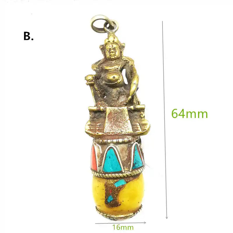 Tibet Ethnic Treasure God Buddha Amulet Pendants Brass Handicrafts TBP504