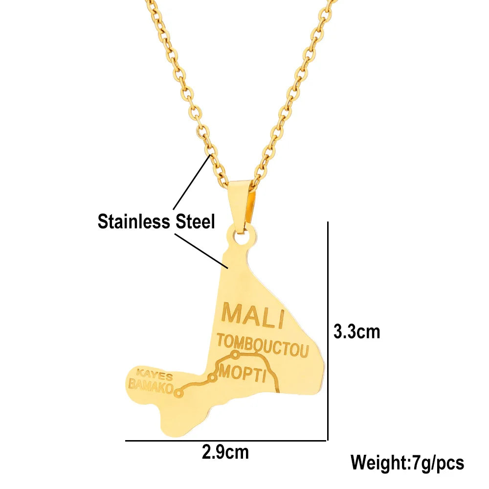 2024 New fashion stainless steel Mali map pendant map necklace for men and women geometric titanium steel pendant national style
