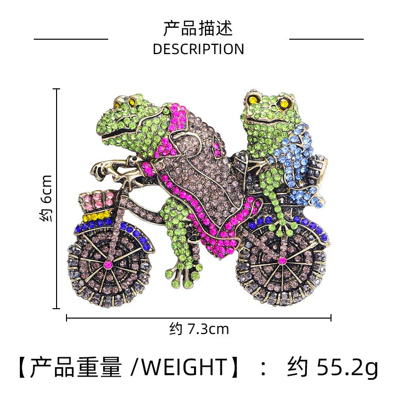 vintage jewelry retro heavy diamond frog prince bicycle brooch women accessories pin