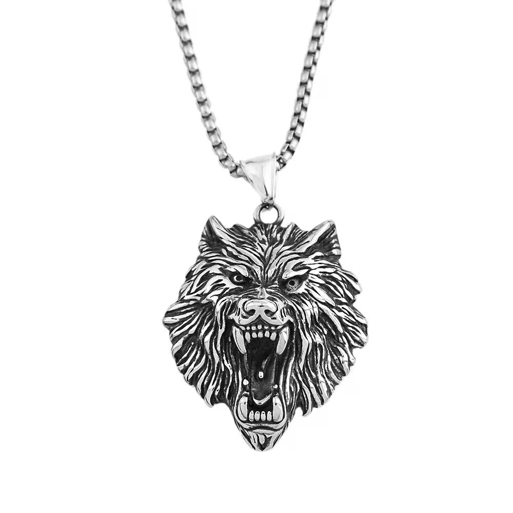 Vintage Nordic Mythology Odin Wolf Pendant Necklace For Men Stainless Steel Viking Fenrir Necklaces Amulet Jewelry Dropshipping