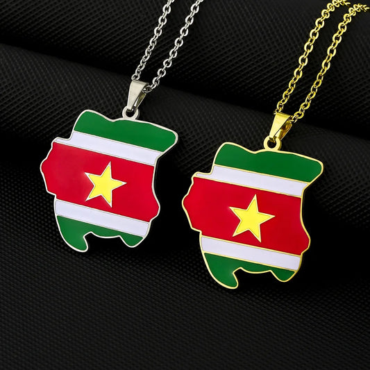 2024 New fashion stainless steel Republic of Suriname map flag necklace for women and men couples ethnic style accessories colla