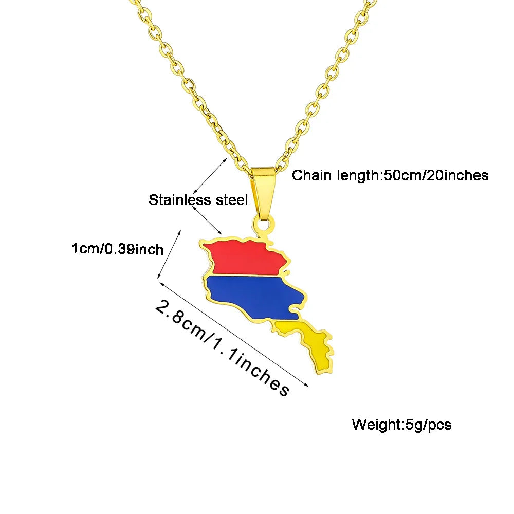 2024 New fashion stainless steel Armenian map flag necklace women's all-matching metal sweater chain niche accessories