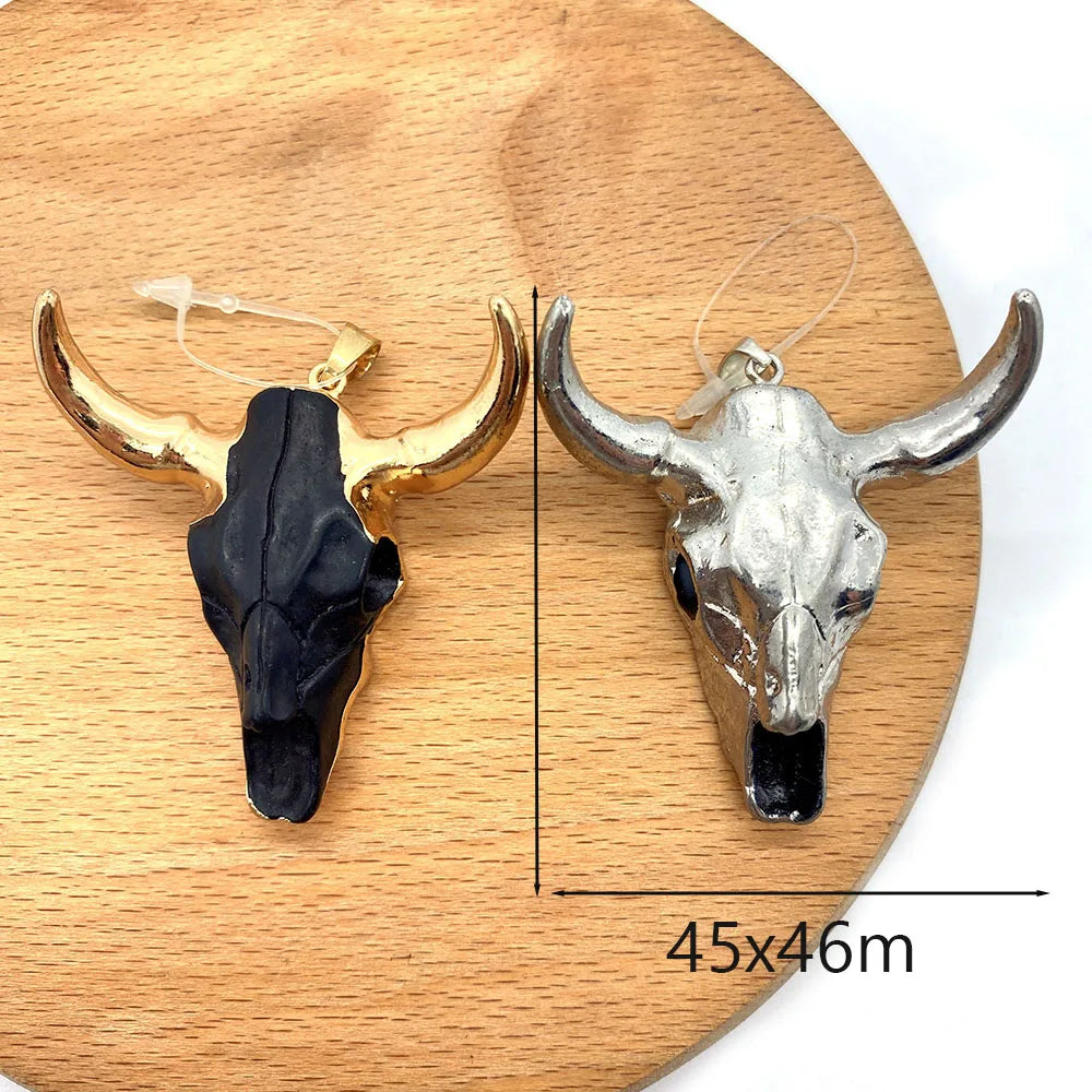 19 Styles Acrylic Cow Pendant Bull Skull Bone Gold Plated Charms for Men's Fashion DIY Jewelry Bull Head Pendant Necklace Gifts