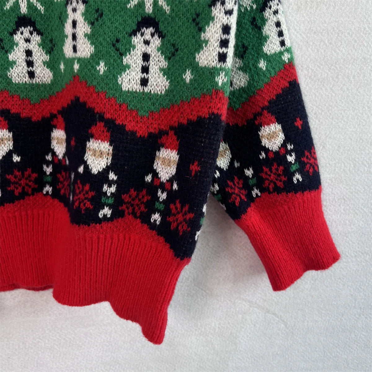 Sueter Mujer 2024 Korean Casual Christmas Sweater Women O Neck Spliced Jacquard Long Sleeves Knitwear Warm Pullover X686