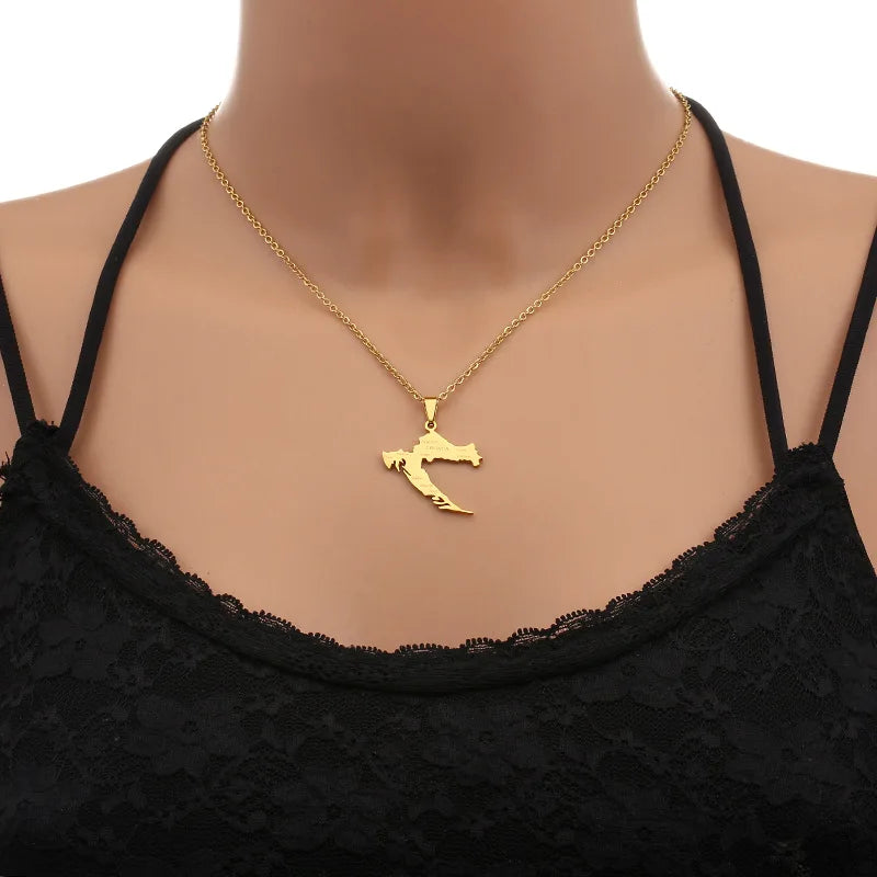 2024 New fashion stainless steel Croatia map and city necklace men's and women's geometric ethnic style collarbone chain anniver