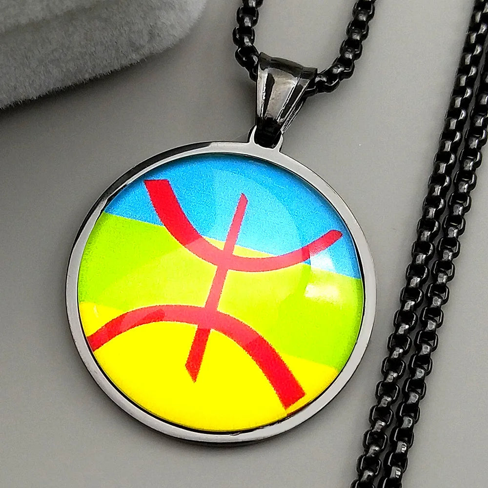 The new fashionable African Berber symbol round pendant necklace is a versatile accessory for both men and women, suitable for c