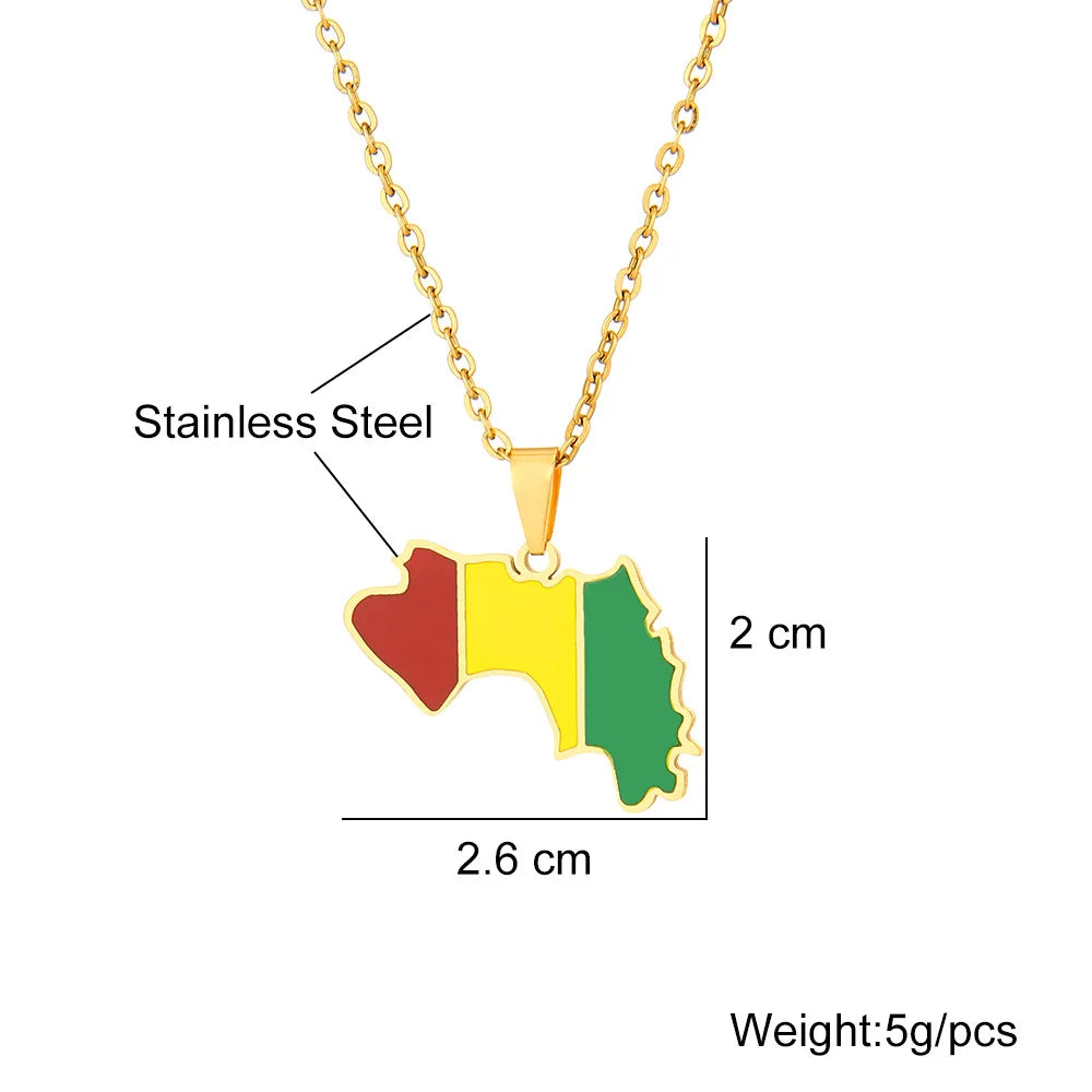 2024 New fashion stainless steel Guinea map necklace for men and women geometric ethnic style collarbone chain anniversary small