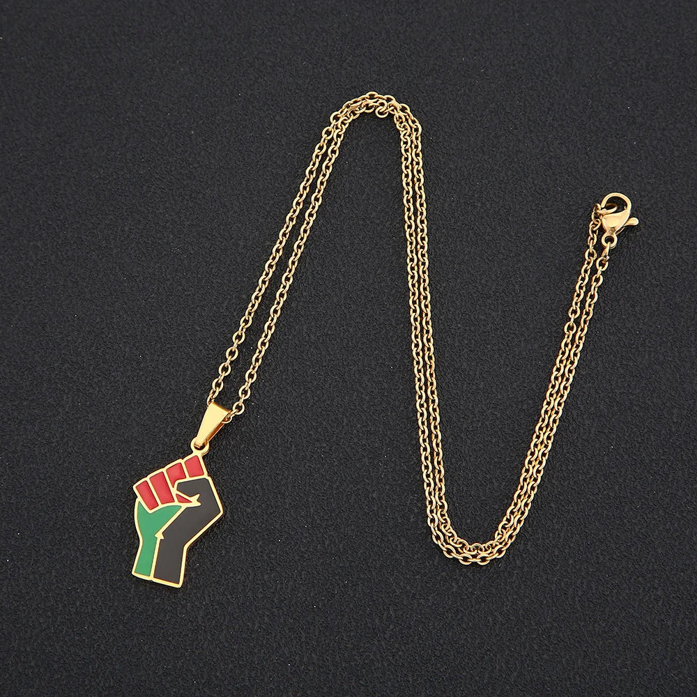 2024 new fashion stainless steel African fist symbol necklace for men and women geometric national style collarbone chain annive