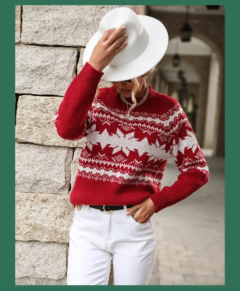 2025 Female Winter Casual Print Christmas Knitted Sweater Women O Neck Elegant Long Sleeve Pullover Autumn Lady Loose Jumper