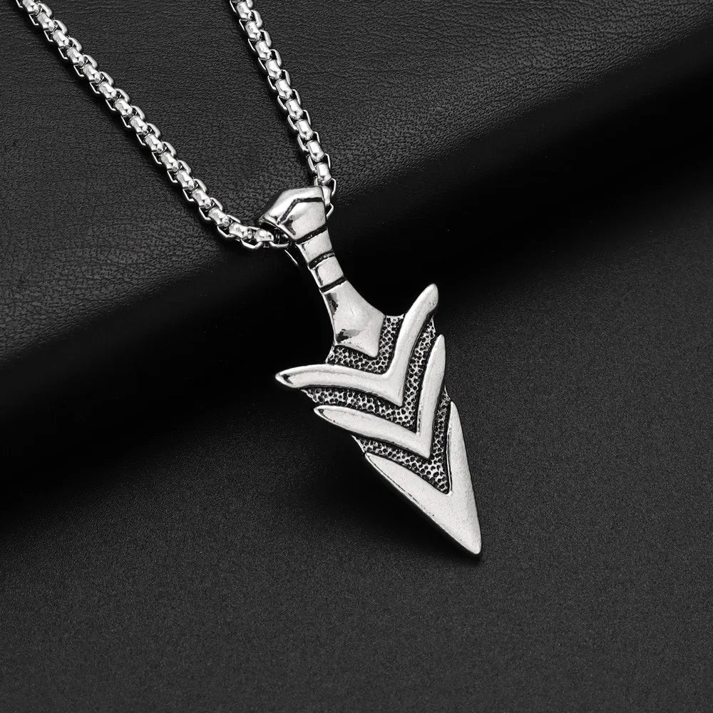 Vintage Viking Spearhead Weapon Style Necklace Pendant Men Punk Popular Fashion Holiday Party Gift Accessories