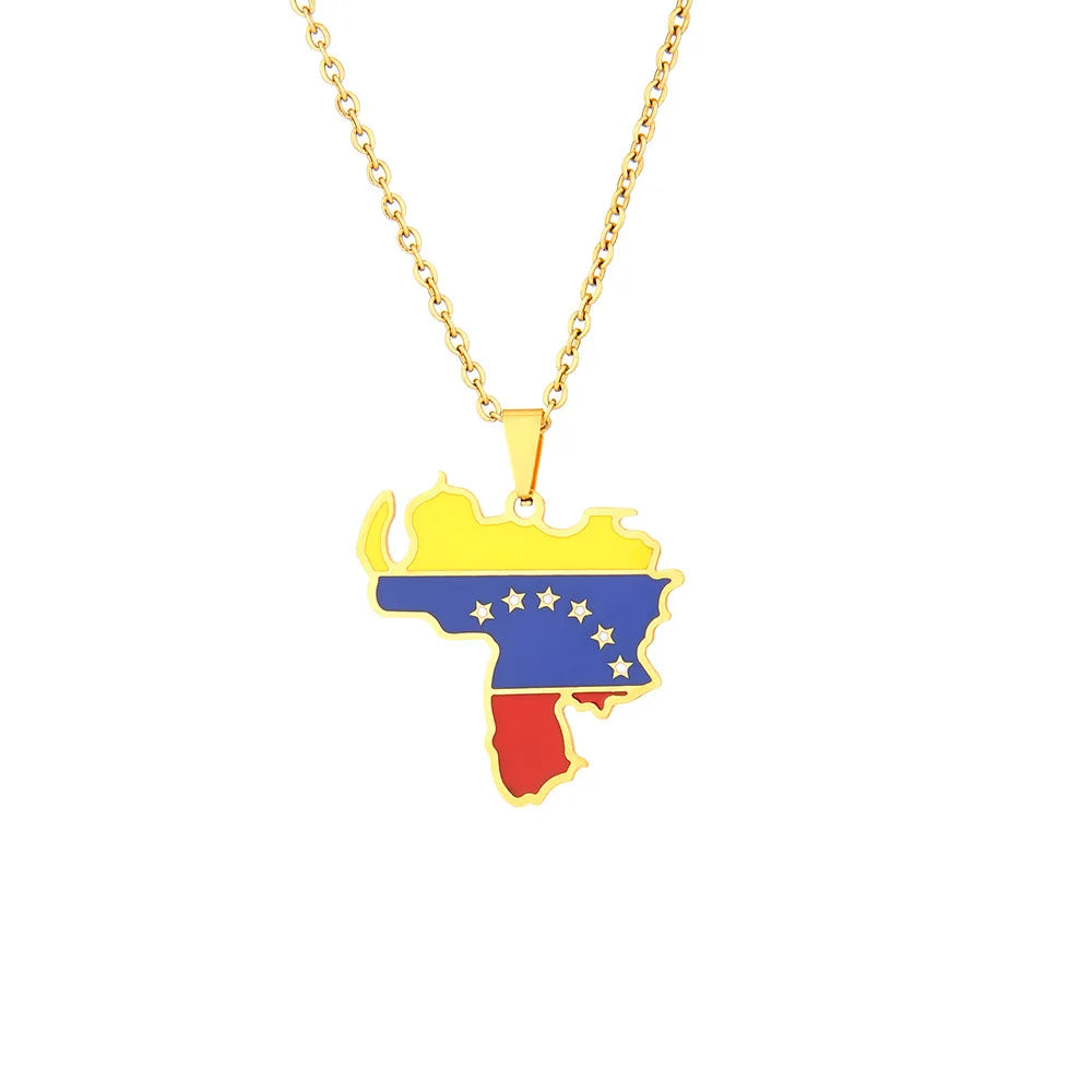 2024 New fashion stainless steel Venezuela map necklace for men and women geometric ethnic style collarbone chain anniversary sm