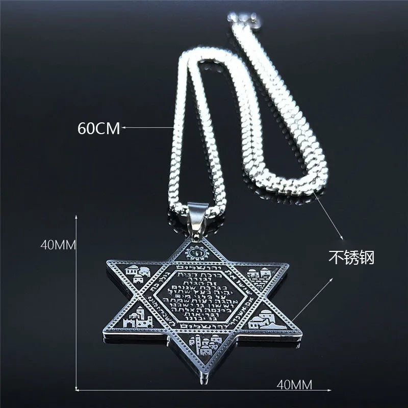 2024 New fashion stainless steel Jewish hexagon symbol pendant clavicle chain temperament everything necklace accessories Annive