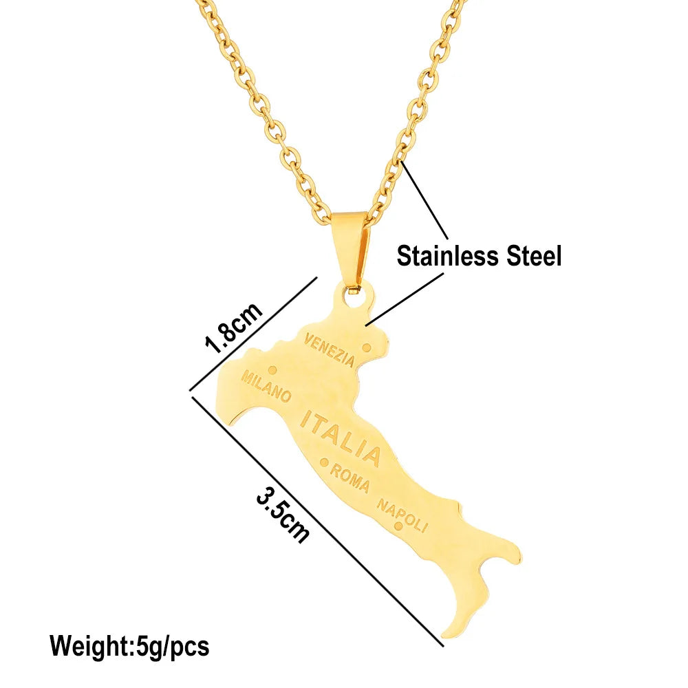 2024 New fashion stainless steel Italian map necklace for women and men couples ethnic style accessory collarbone chain annivers