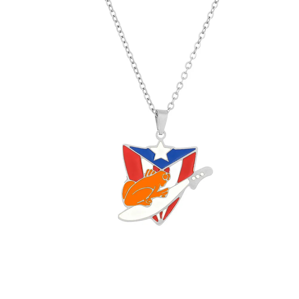 2024 New fashion stainless steel vintage dripping stainless steel Puerto Rico flag pendant necklace temperament everything colla