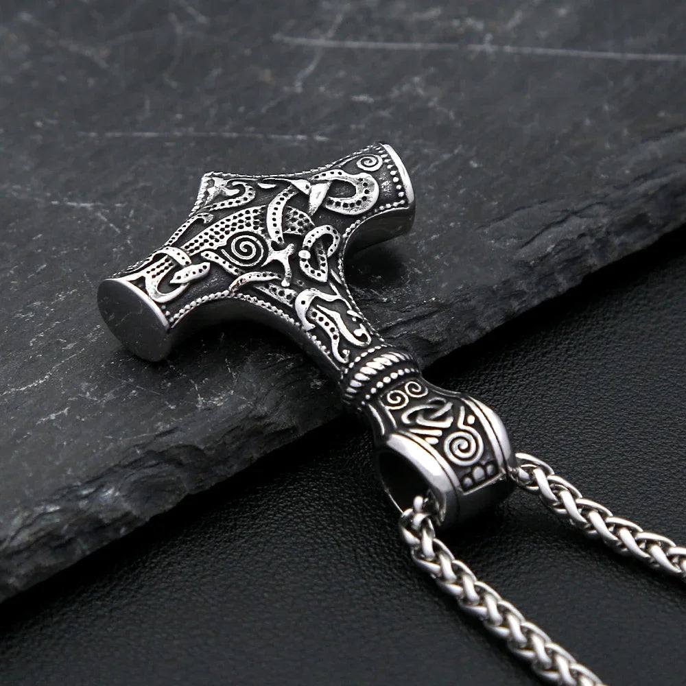Viking Vintage Thor Hammer Necklace For Men Woman Stainless Steel Valknut Pendant Celtic Knot Amulet Jewelry Gift Dropshipping