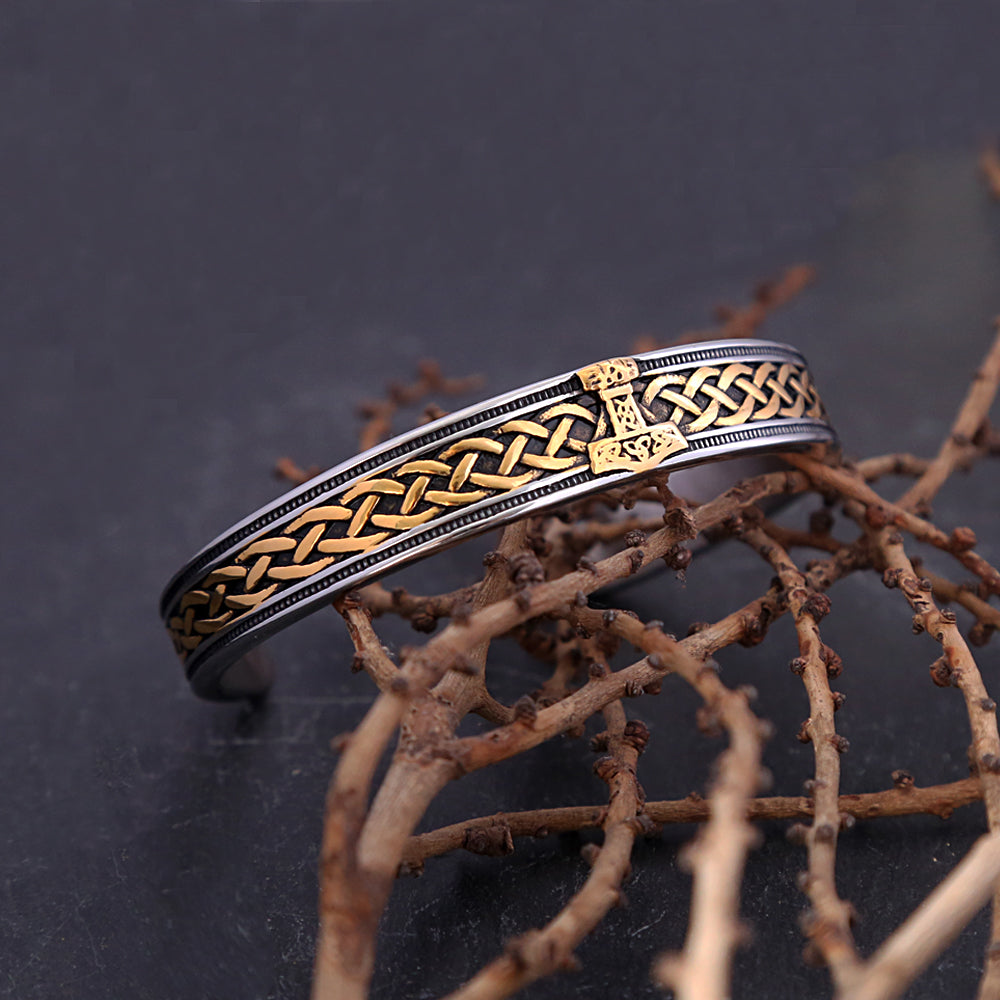 Fashion Retro Nordic Viking Thor's Hammer Bracelet Stainless Steel Open Bracelets Men and Women Punk Amulet Jewelry Wholesale