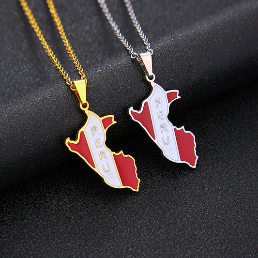 2024 New fashion stainless steel Peru drip oil map necklace for men and women geometric ethnic style collarbone chain anniversar