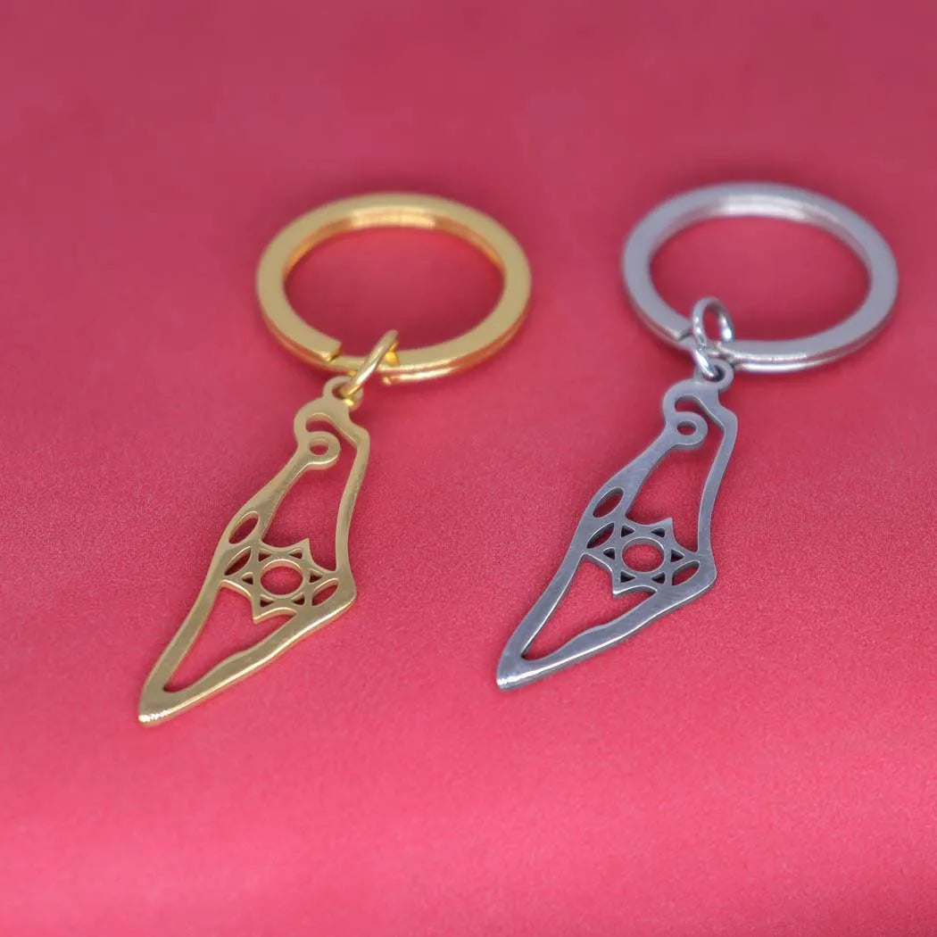 2024 New fashion stainless steel Israel map flower pendant Keychain temperament everything key chain men's and women's accessori