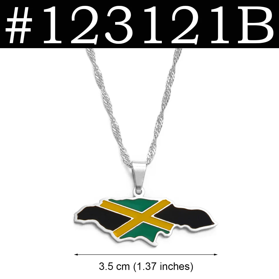 Anniyo Colorful Flags Nigeria Ghana Jamaica Guyana Maps Stainless Steel & Enamel Pendant Necklaces National Jewelry @122921