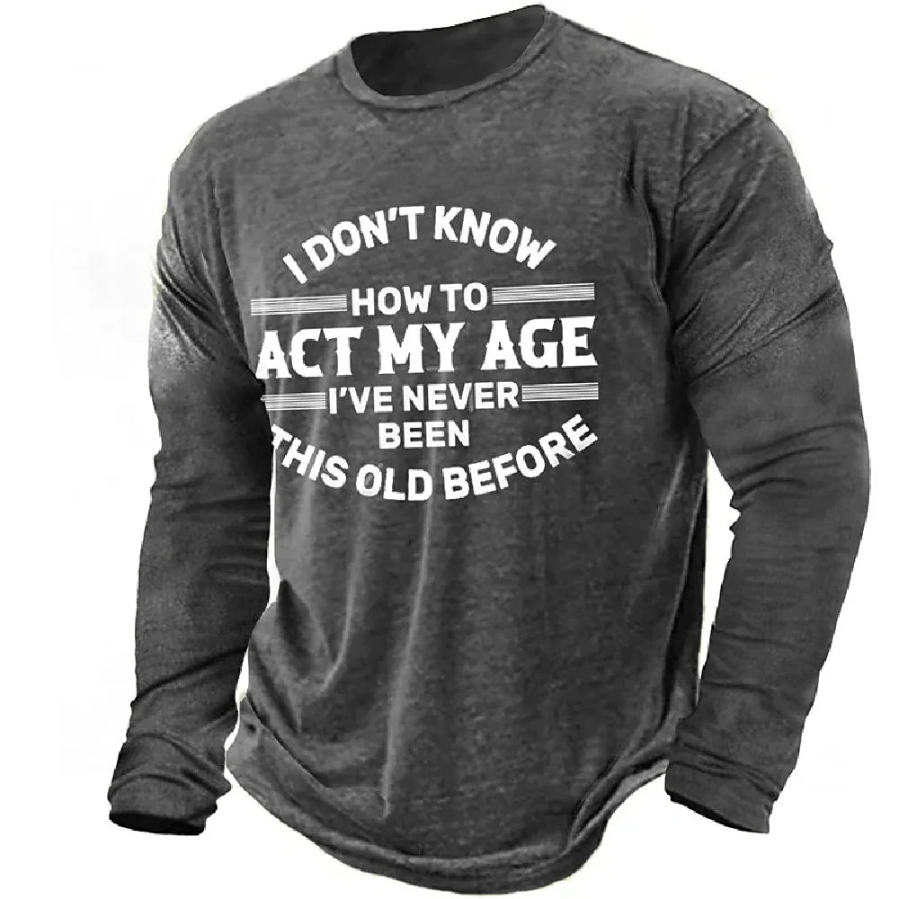 Vintage T-Shirts For Mens Print Cotton Long Sleeve T Shirt Overzied Fashion Clothes Streetwear Casual Top Tee Shirt Men Clothing