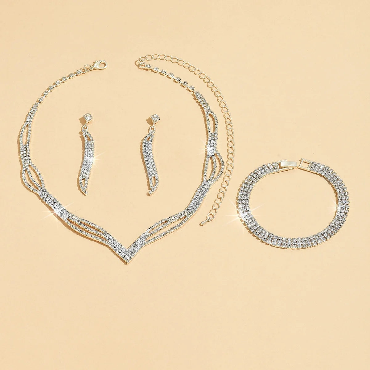2025 New Design Hot-Selling  Necklace Earrings Bracelet Set Fashion Clavicle Chain Bridal Jewelry