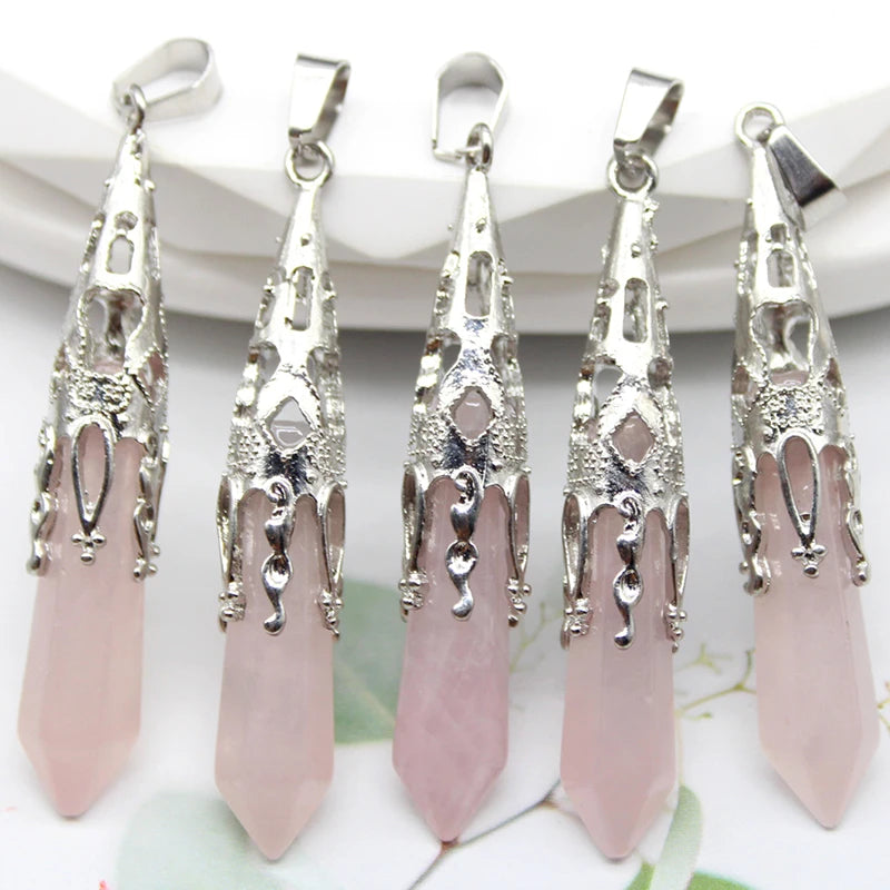 16pcs Crystal Pendulum for Divination Dowsing Natural Gem Stone Amethyst Hexagon Pendant For DIY Jewelry Making Necklace Pendant