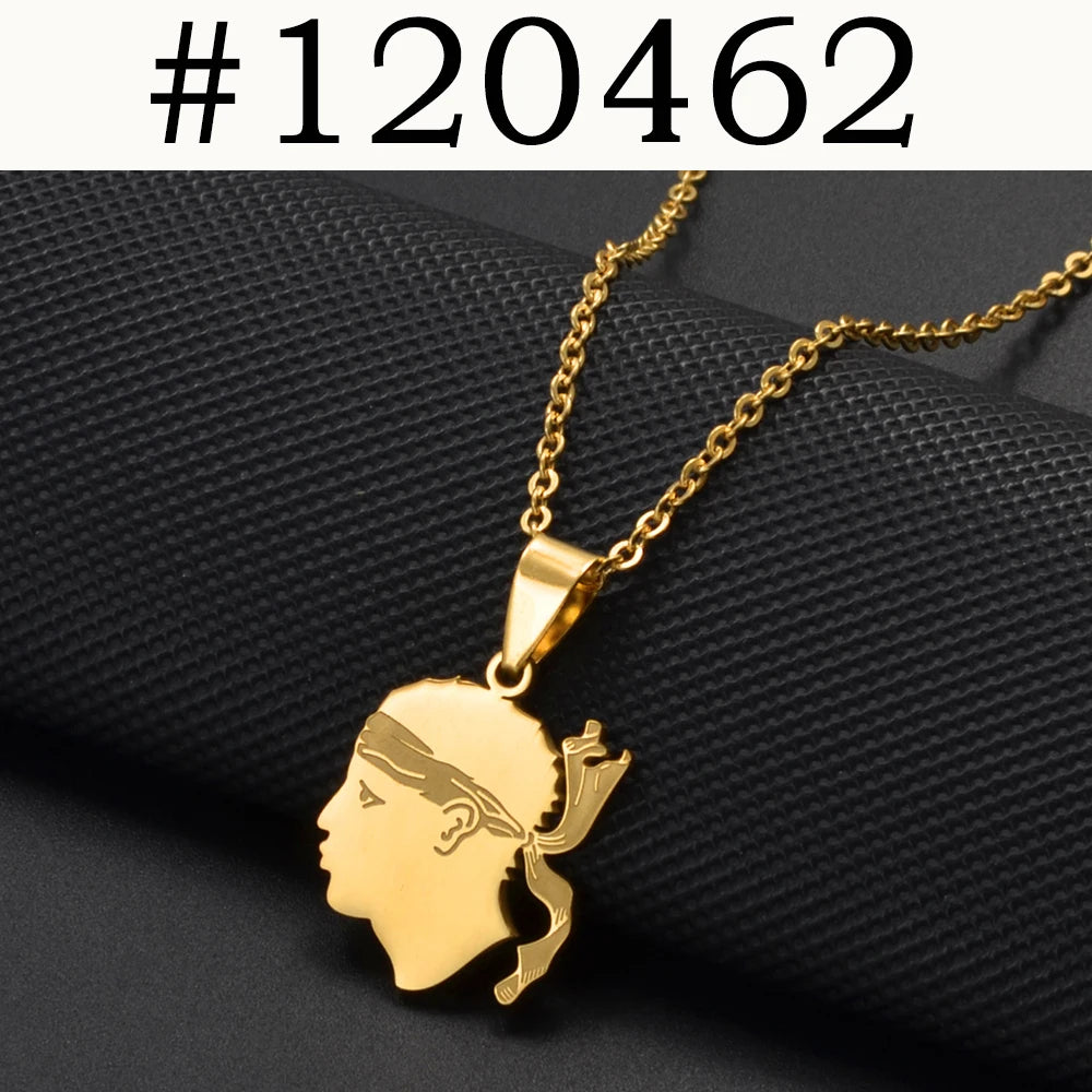 2025 NWE Corsica Flag Pendant Necklaces Sardinia Jewelry for Women Girl Stainless Steel Corse Sardegna #120462