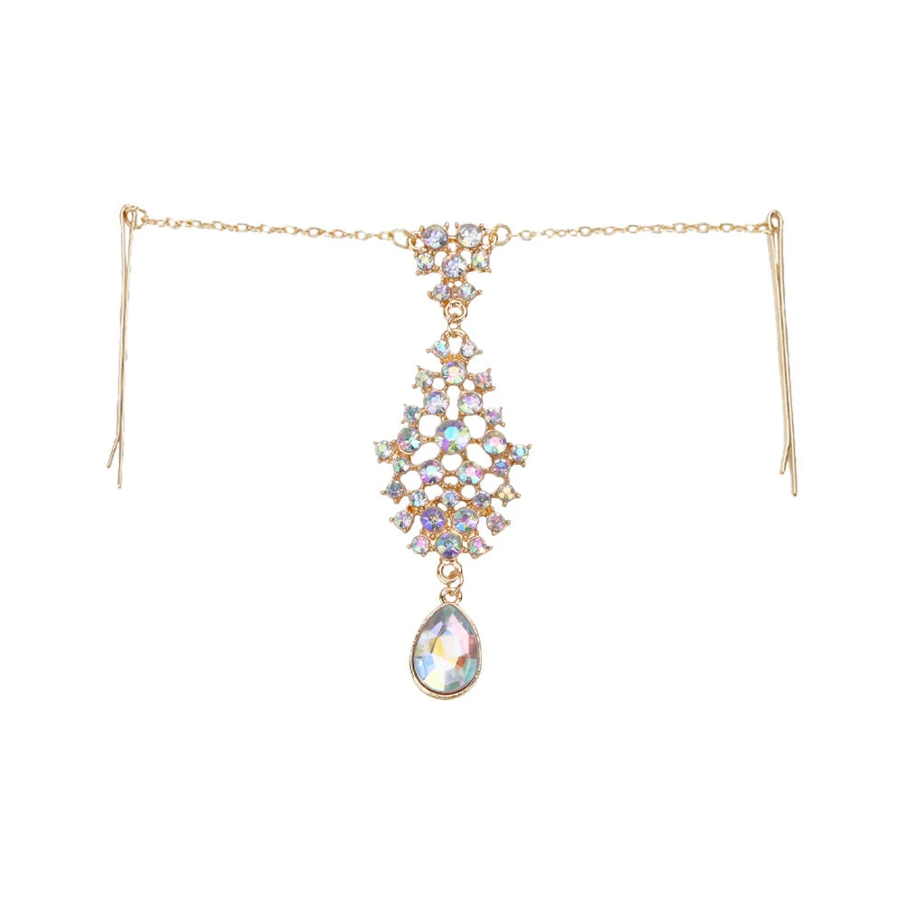 2024 Trend Big Crystal Pendant Forehead Chain Hairpin Hair Accessories Women's Ethnic Tiara Headpiece Tikka Indian Head Jewelry