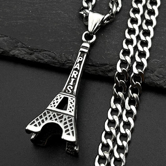 The new iconic Eiffel Tower Instagram fashion men's simple clothing paired with accessories, hip-hop pendants and sweater chains