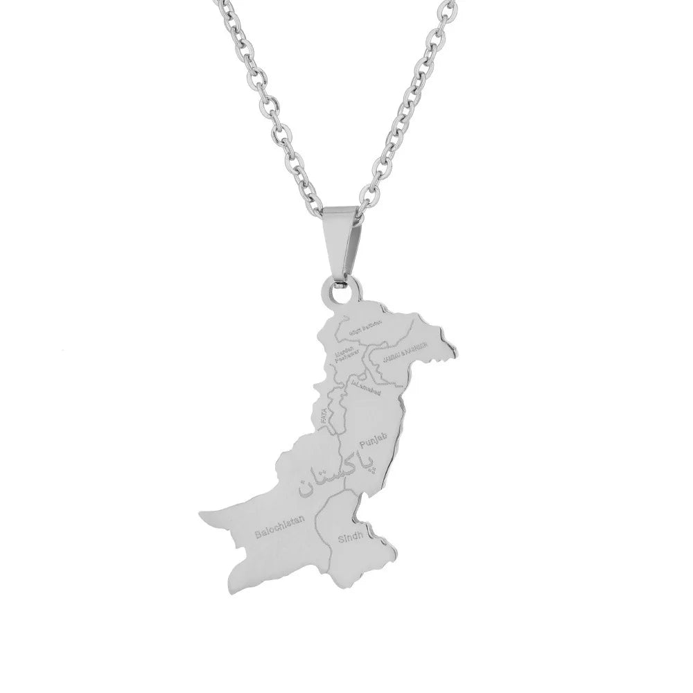 2024 New fashion stainless steel Pakistan map with Urdu pendant necklace for men and women couples fashion sweater chain