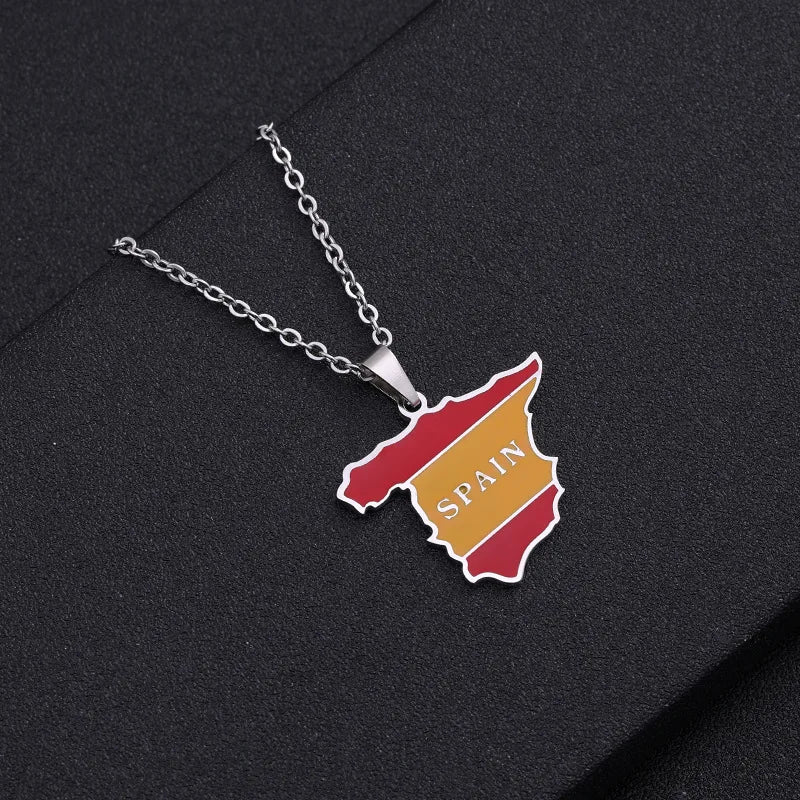 2024 new fashion stainless just Spanish map pendant necklace temperament everything collarbone chain birthday anniversary gift