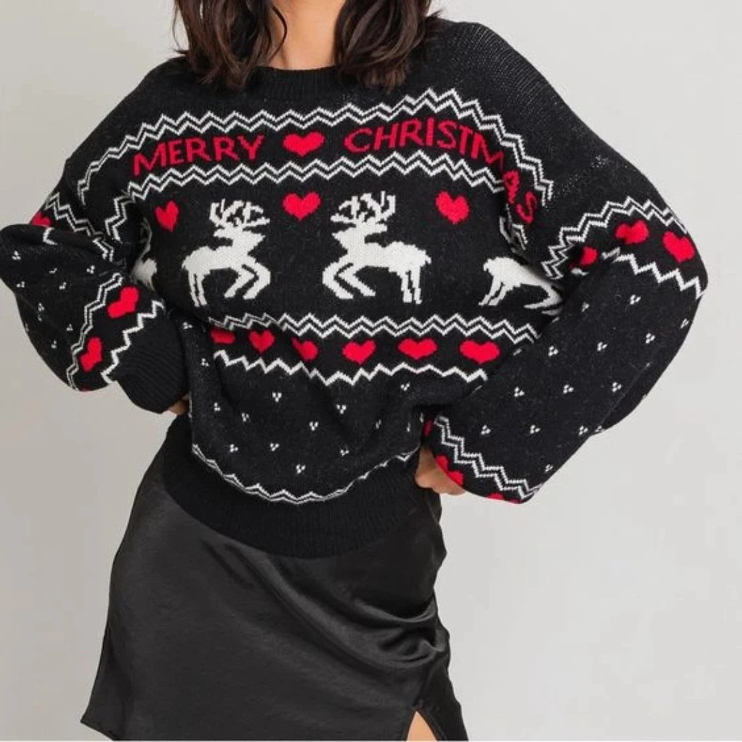 2025 Christmas Women's Reindeer Knit Sweater 2023 Cozy Pullover Holiday Xmas Party Tunic Summer O Neck Pullover T-Shirts Jumpers