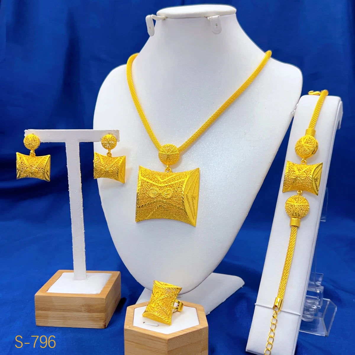 Luxury Indian Dubai Irregular Necklace And Earrings Jewelry Sets For Women Ethiopian Bridal 24k Gold Color Set Wedding