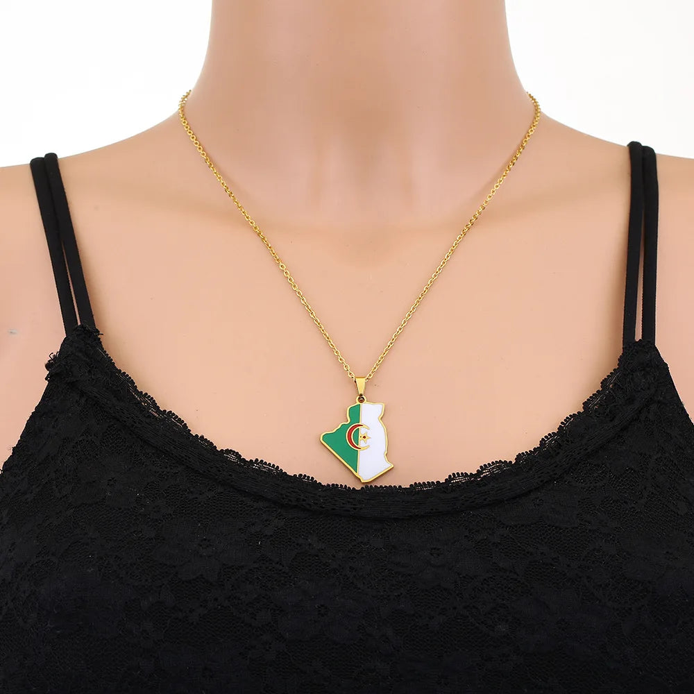 2024 new fashion stainless steel Algerian map pendant necklace temperament everything collarbone chain birthday anniversary smal