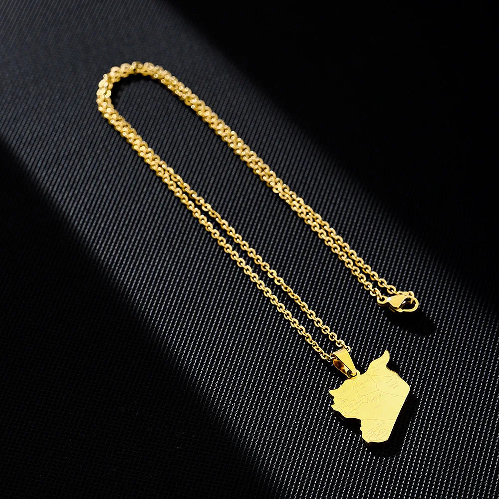 2024 new fashion stainless steel vintage Syria map with city pendant necklace temperament everything collarbone chain birthday a