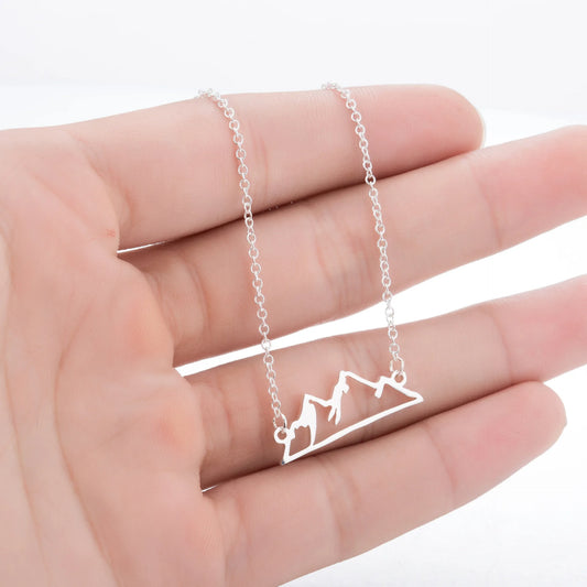 2024 new fashion stainless steel hollow snow mountain mountain pendant necklace temperament with lovely collarbone chain accesso