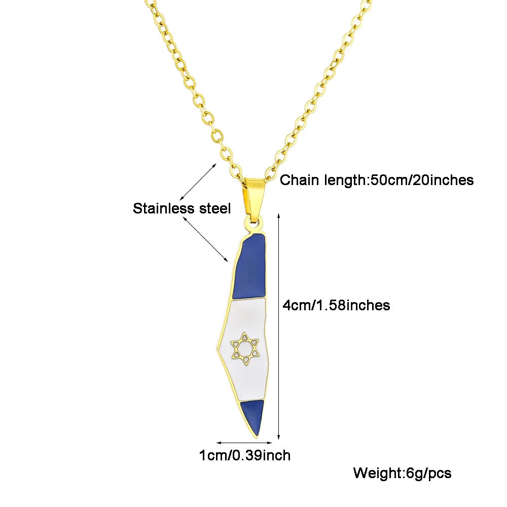 2024 new fashion stainless just Israel six stars map flag pendant necklace temperament everything collarbone chain birthday anni