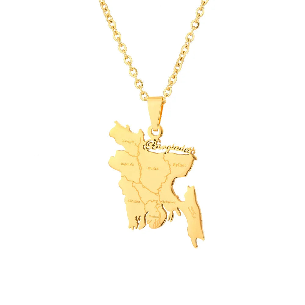 2024 New fashion stainless steel O Bengal map necklace for men and women geometric titanium steel pendant national style clavicl